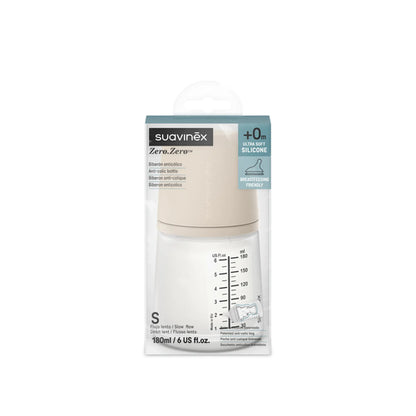 Suavinex Zero Zero hasfájás elleni cumisüveg 180 ml S Light – hátul- és oldalnézet