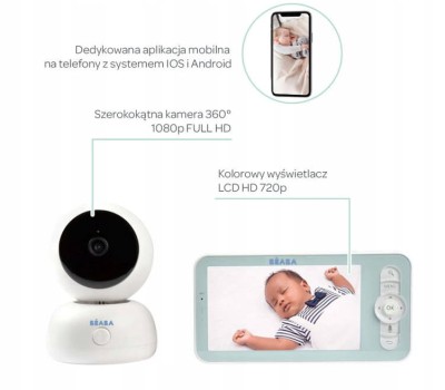 BEABA Zen Premium elektronikus bébiőr 360°-os kamera Full HD alkalmazás