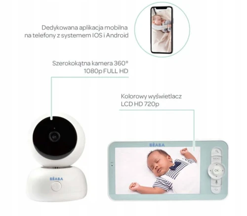BEABA Zen Premium elektronikus bébiőr 360°-os kamera Full HD alkalmazás