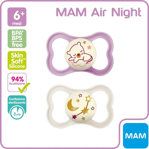 MAM AIR NIGHT nyugtató cumi x2 6-16m VILÁGÍT A SÖTÉTBEN