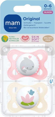 MAM ORIGINAL nyugtató cumi x2 0-6 hó SZILIKON