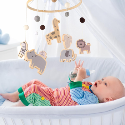 DOKENO fa és textil BOHO babaágy forgó karusszel