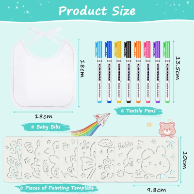AOLSO fehér előkék festéshez x8 + filctollak x8 + sablon x8
