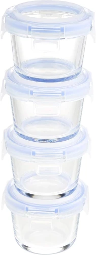 BASIC üveg ételtároló készlet x4 fedővel 144ml