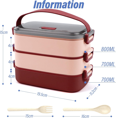 LUNCHBOX uzsonnás doboz három rekesszel + evőeszközök 2200ml
