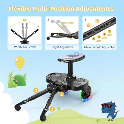 BUGGY BOARD univerzális babakocsi fellépő, 25 kg-ig, LED kerekekkel