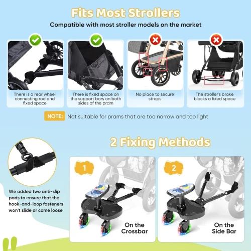 BUGGY BOARD univerzális babakocsi fellépő, 25 kg-ig, LED kerekekkel