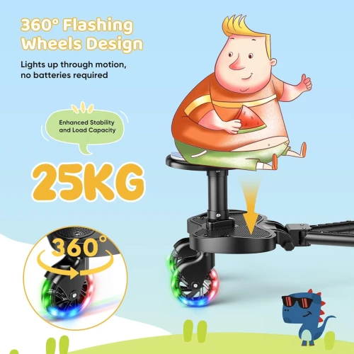 BUGGY BOARD univerzális babakocsi fellépő, 25 kg-ig, LED kerekekkel