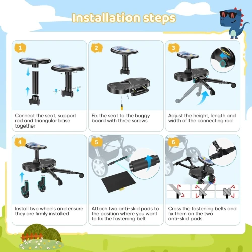 BUGGY BOARD univerzális babakocsi fellépő, 25 kg-ig, LED kerekekkel