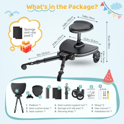 BUGGY BOARD univerzális babakocsi fellépő, akár 25 kg-ig, SZÉLES ÜLŐFELÜLET