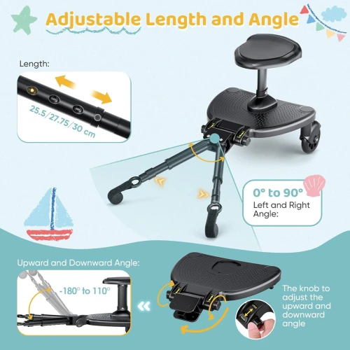 BUGGY BOARD univerzális babakocsi fellépő, akár 25 kg-ig, SZÉLES ÜLŐFELÜLET