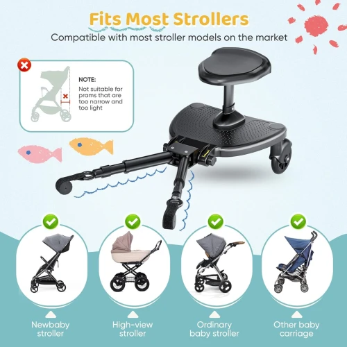 BUGGY BOARD univerzális babakocsi fellépő, akár 25 kg-ig, SZÉLES ÜLŐFELÜLET