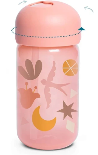 SUAVINEX Szívószálas Tanulópohár, csöpögésmentes pohár szívószállal, 340 ml, 18 hó+