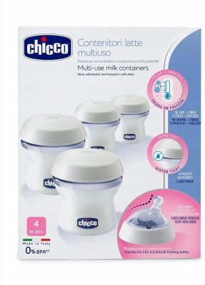 CHICCO tejtároló edények 4 x 150 ml + cumi kupakkal