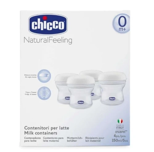 CHICCO tejtároló edények 4 x 150 ml + cumi kupakkal