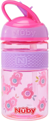 NUBY Hard Straw Cup tritán kulacs szívószállal 3 hó+ 360 ml VIRÁGOK
