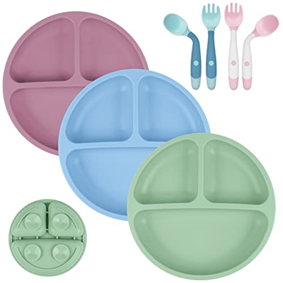 VICLOON háromrekeszes tapadókorongos tányér x3 + kanál x2 villa x2