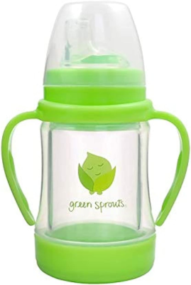 GREEN SPROUTS Sip & Straw Cup üveg csőrös pohár szívószállal, csöpögésmentes, 6 hó+