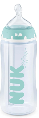 NUK First Choice+ 300 ml-es cumisüveg M közepes áramlású cumival, hőmérsékletjelzővel