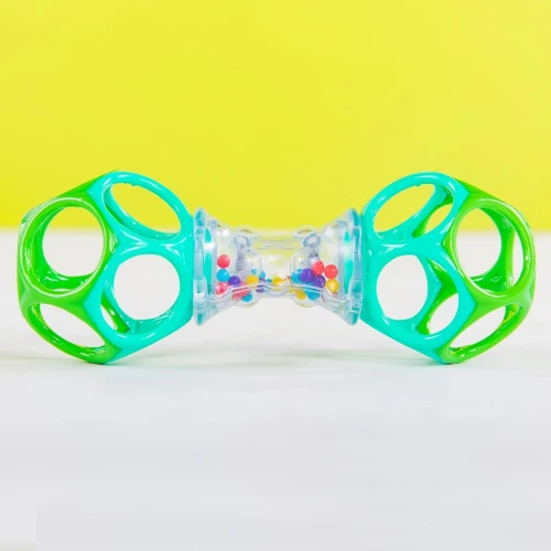 BRIGHT STARTS Oball Shaker rágóka fogantyúval és csörgővel 14,5 cm