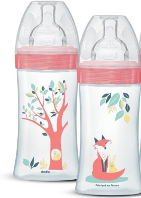 DODIE cumisüveg 270 ml, 2-es közepes folyású cumi, 0-6 hó, RÓKA és NYÚL